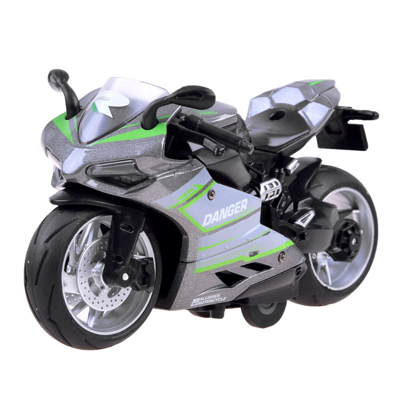 Rotaļu motocikls - Diecast modelis, pelēks ar zaļu