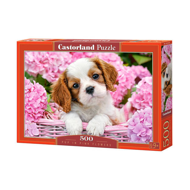 Puzle Castorland Pup in Pink Flowers, 500 daļas.