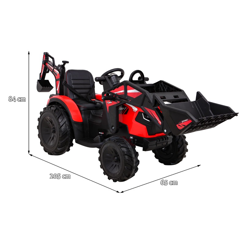 Elektriskais traktors 720-T ar piekabi un lāpstu, sarkans