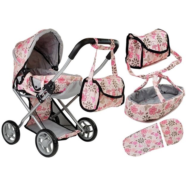 Leļļu ratiņi "Alice Doll Pram", puķaini