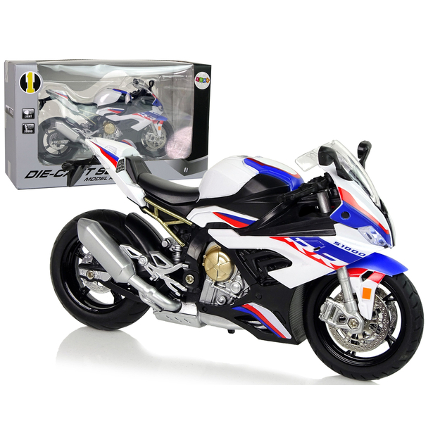 BMW S1000RR rotaļu motocikla modelis, balts